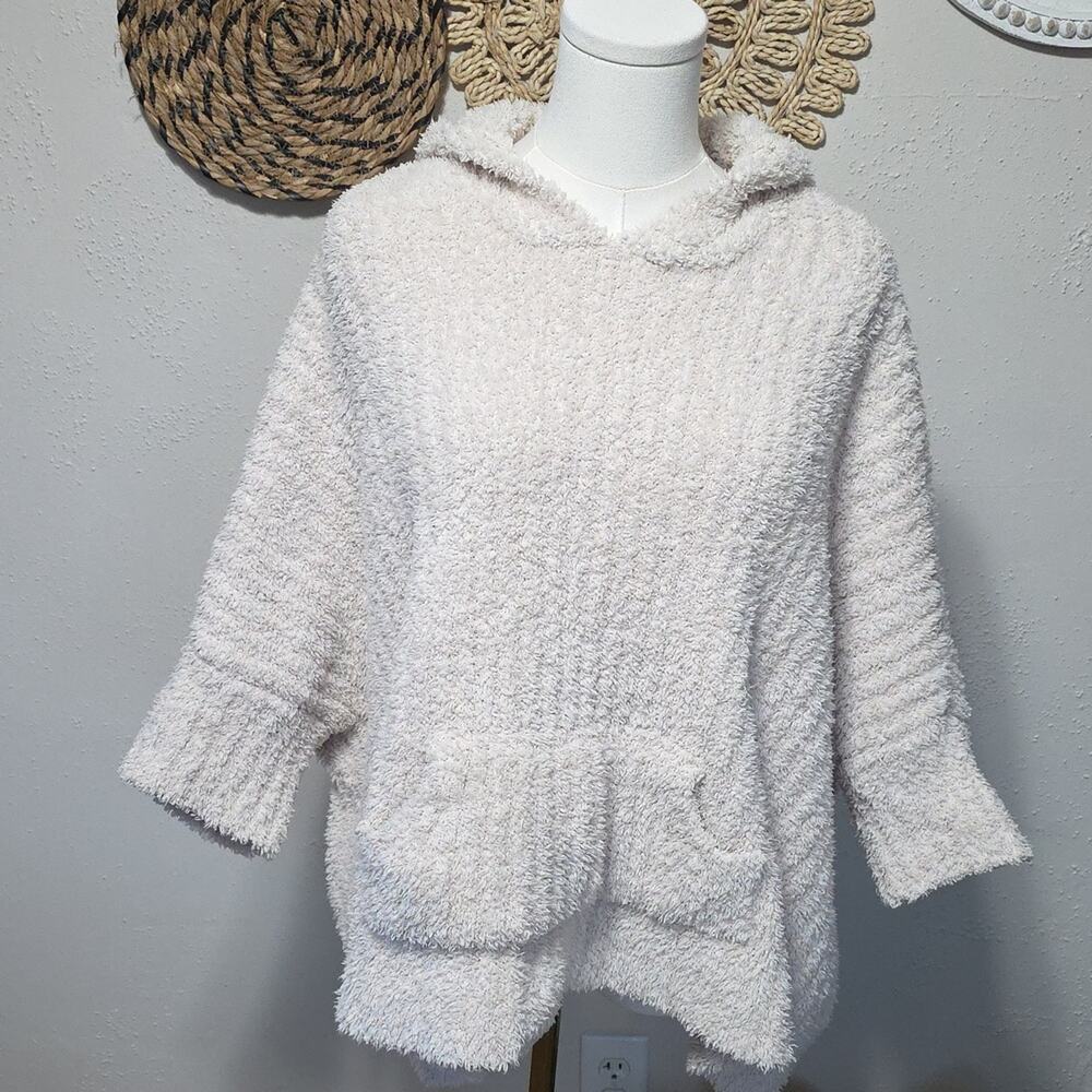 Hippie Rose Cream Ribbed Fleece Hoodie Kangaroo Pocket Womens M/L Like New! Soft
